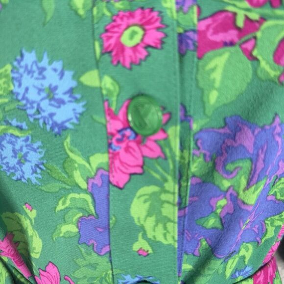 Ken Scott VTG 70s Shirt Dress Womens Sz M/L (EU 48) Green Floral Made in Italy - Picture 5 of 15